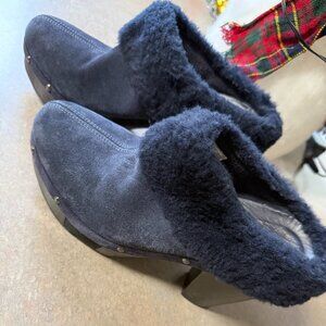 Rockport adiPRENE Faux Fur Clog Heels Navy Women’s